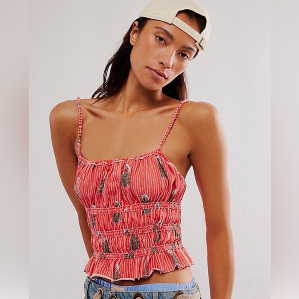 We The Free Women’s Free People Dolce Vita Tank Coral Boho Ruched Top Sz Medium